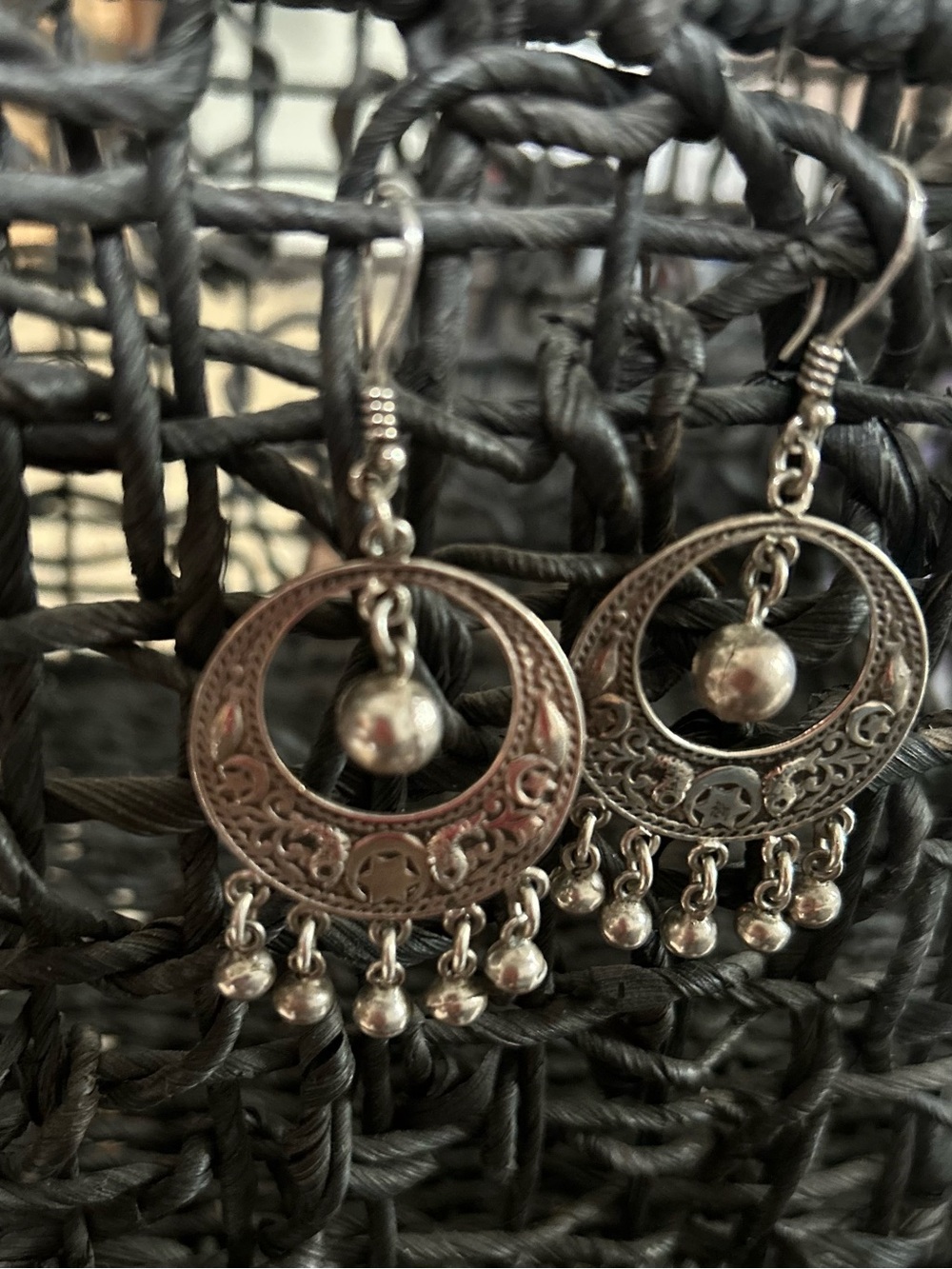 Silver Bohemian Filigree Hoop Dangle Earrings - Brand